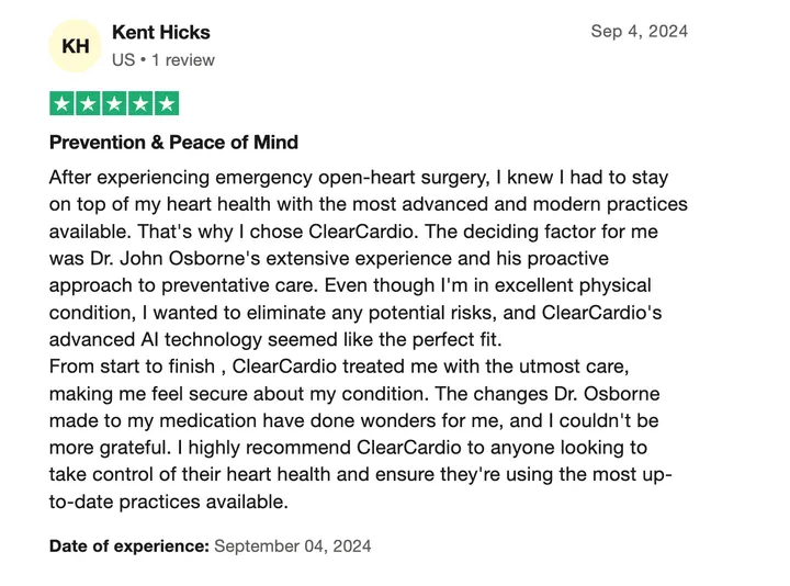 Trustpilot review by Kent Hicks: Prevention & Peace of Mind — five stars