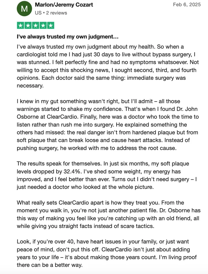 Trustpilot review by Marlon/Jeremy Cozart: I've always trusted my own judgment — five stars