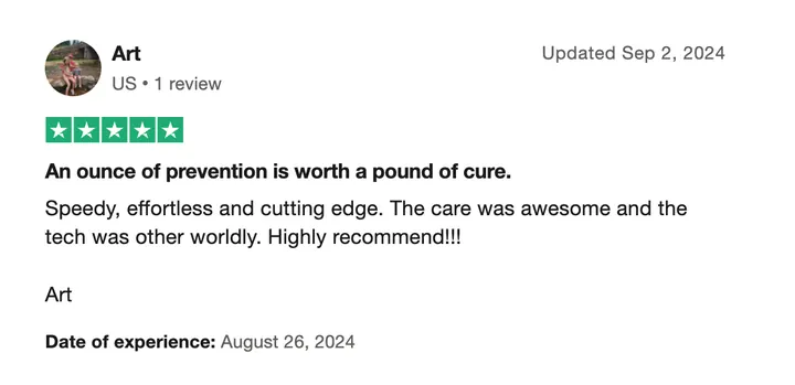 Trustpilot review by Art: An ounce of prevention is worth a pound of cure — five stars
